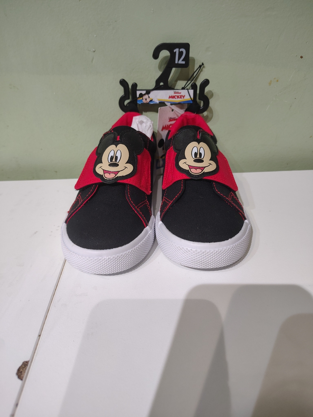 NWT Mickey Mouse Toddler Boy Shoes Size 12 Black and Red Sneakers No Laces 7 8 9